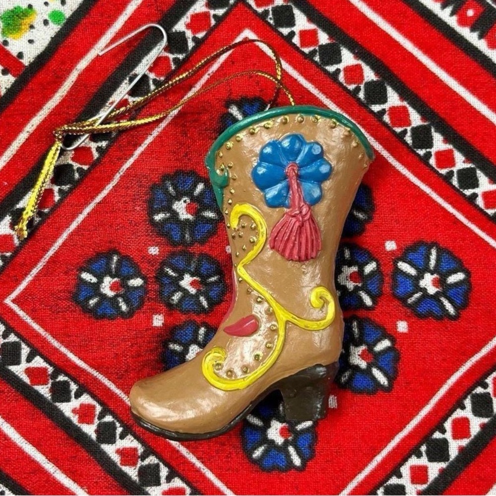 1990s Cowboy Boot High Heel Christmas Ornament Western Kitschy Southwest Vintage